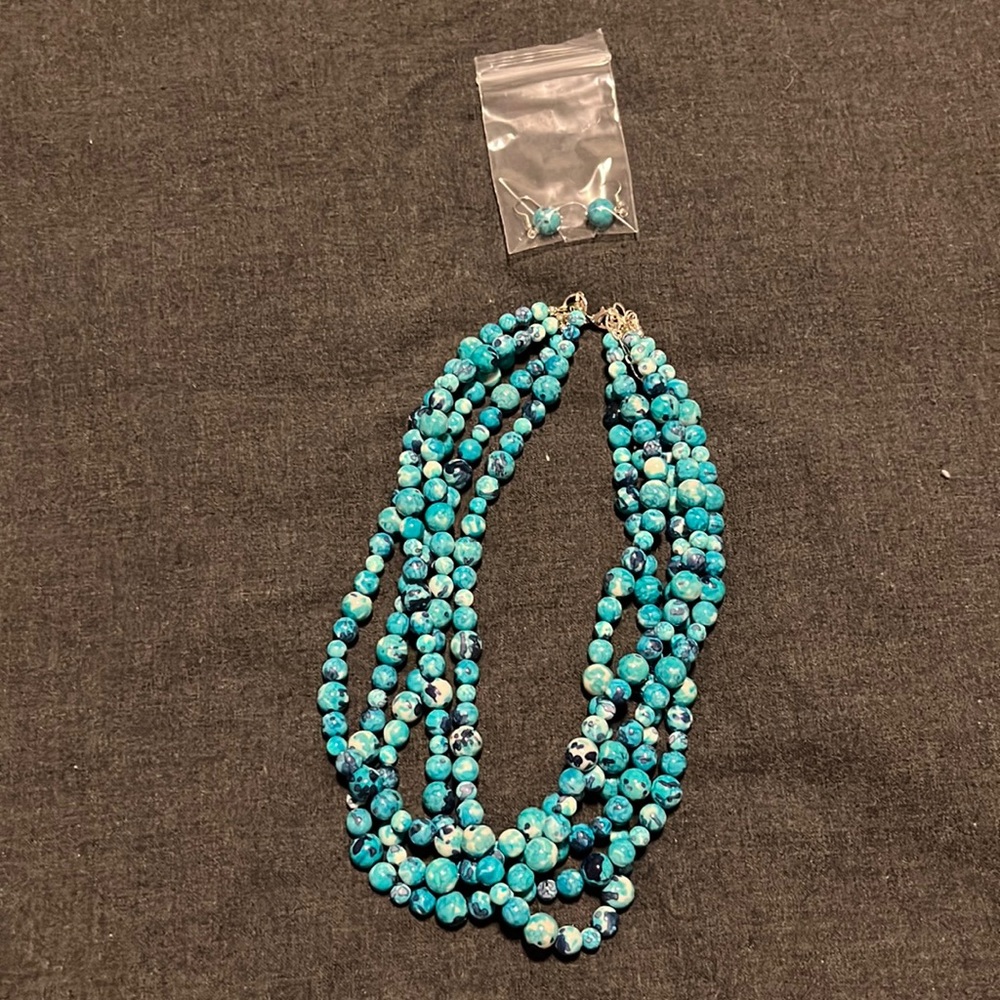 Brand New, Handmade Turquoise Necklace & Matching Earrings
